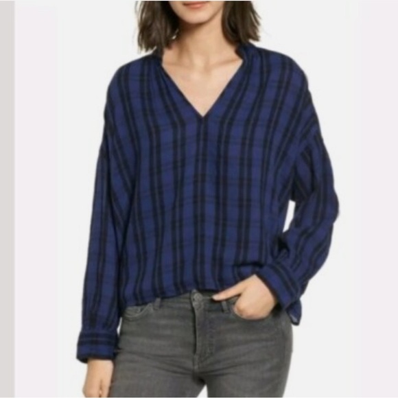 Madewell Highroad Popover Shirt in Chelton Plaid Black Blue - Picture 1 of 10